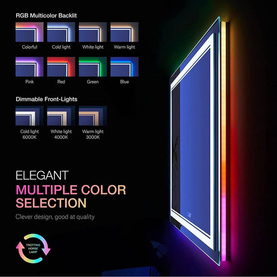 Eifanf W84 x H32" Square Bathroom Shatterproof Wall-Mounted mirror with lights Silver L001AC18181RGB