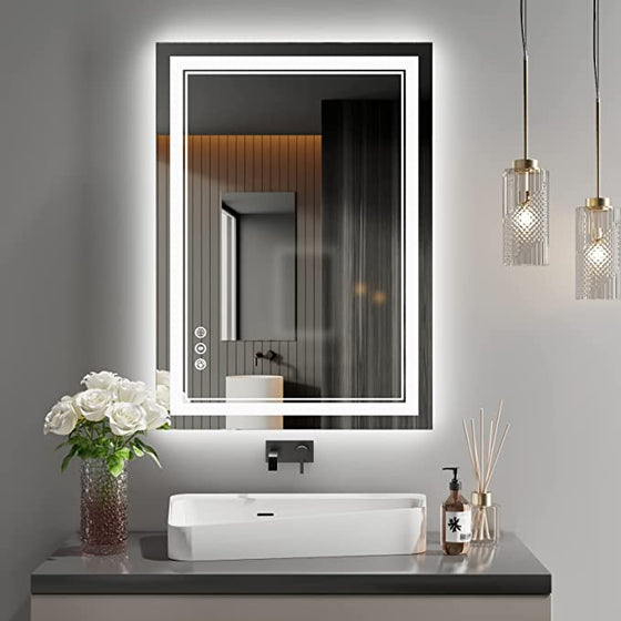 Eifanf W20 x H28" Square LED Bathroom Mirror Anti-fog 3 Color,Silver L001AC5070
