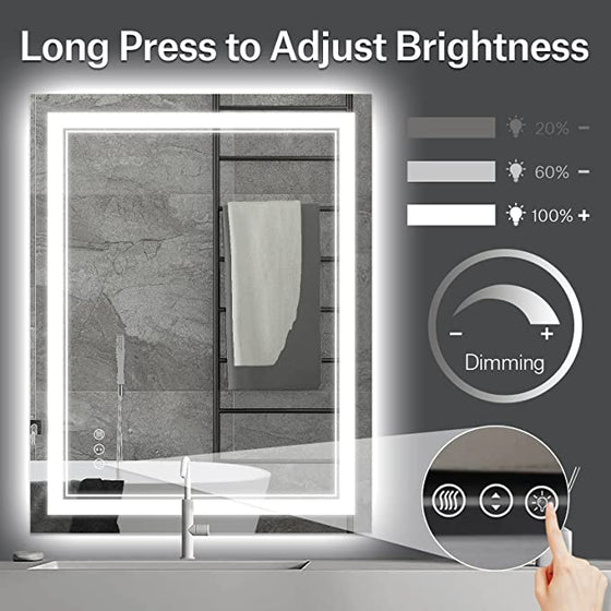 Eifanf W28 x H36" Square Anti-Fog led mirror 3 Colors Vanity Mirror,Silver L001AC7090