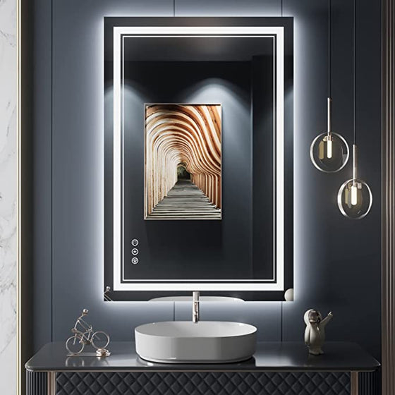 Eifanf W24 x H36" Square LED mirror for bathroom wall mounted,3 Colors,Silver L001AC6090