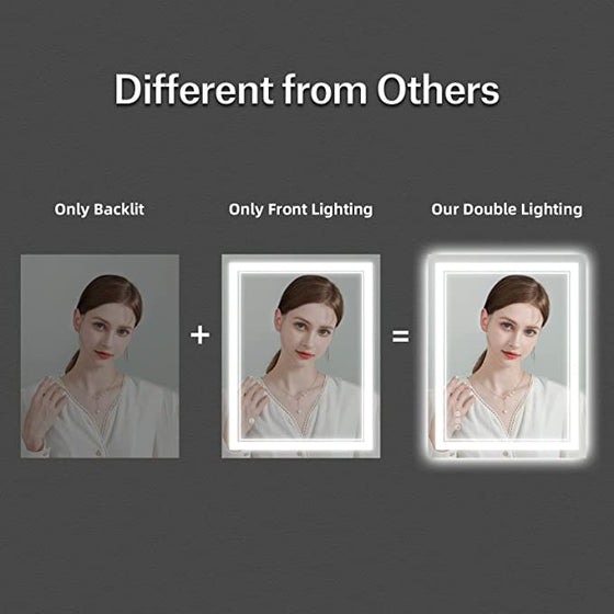 Eifanf W24 x H32" Square LED Mirror Bathroom Anti-Fog Dimmable 3 Color,Silver L001AC6080