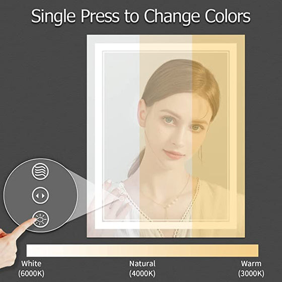 Eifanf W28 x H36" Square Anti-Fog led mirror 3 Colors Vanity Mirror,Silver L001AC7090