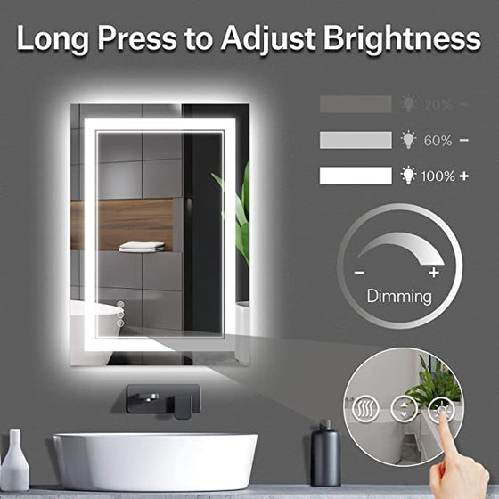 Eifanf W40 x H24" Square Bathroom Led Mirror 3 Color,Silver L001AC10060