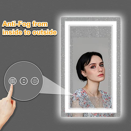 Eifanf W40 x H24" Square Bathroom Led Mirror 3 Color,Silver L001AC10060