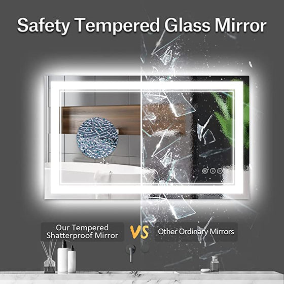 Eifanf W40 x H24" Square Bathroom Led Mirror 3 Color,Silver L001AC10060