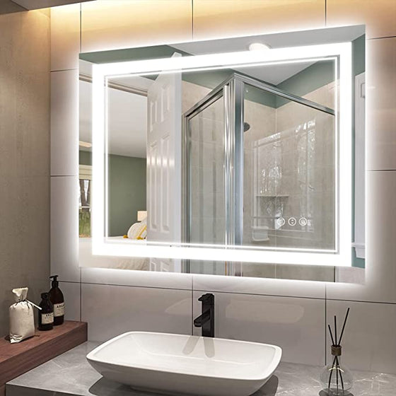 Eifanf W40 x H24" Square Bathroom Led Mirror 3 Color,Silver L001AC10060