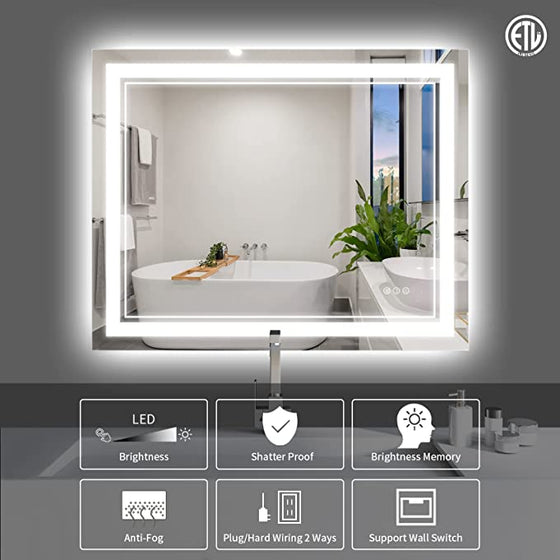 Eifanf W36 x H30" Square Bathroom mirror with lights Silver L001AC9076