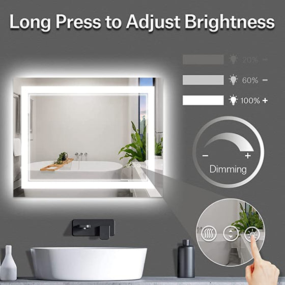 Eifanf W36 x H30" Square Bathroom mirror with lights Silver L001AC9076