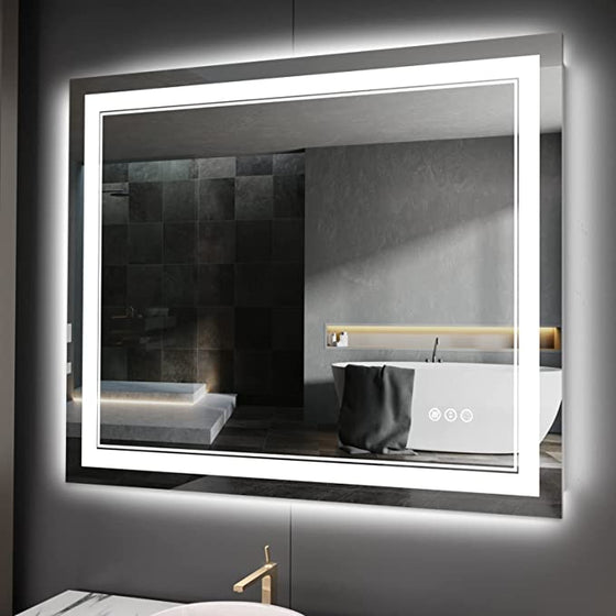 Eifanf W36 x H30" Square Bathroom mirror with lights Silver L001AC9076