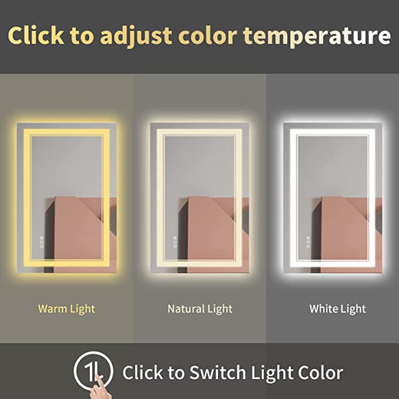 Eifanf W55 x H30" Square LED Colorful Mirror for Bathroom,Silver L001B3975