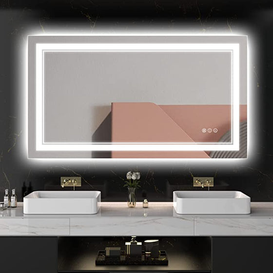 Eifanf W55 x H30" Square LED Colorful Mirror for Bathroom,Silver L001B3975