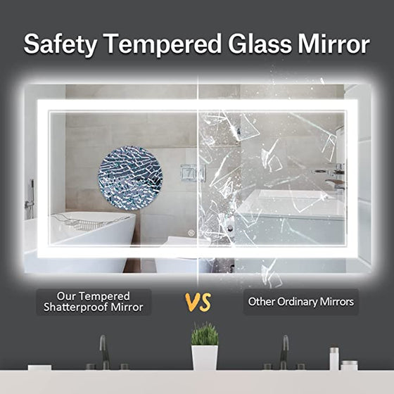 Eifanf W60 x H28" Square LED Lighted Bathroom Mirror with Front and Backlight Silver L001B15070