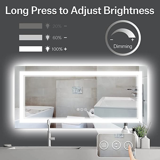 Eifanf W60 x H28" Square LED Lighted Bathroom Mirror with Front and Backlight Silver L001B15070