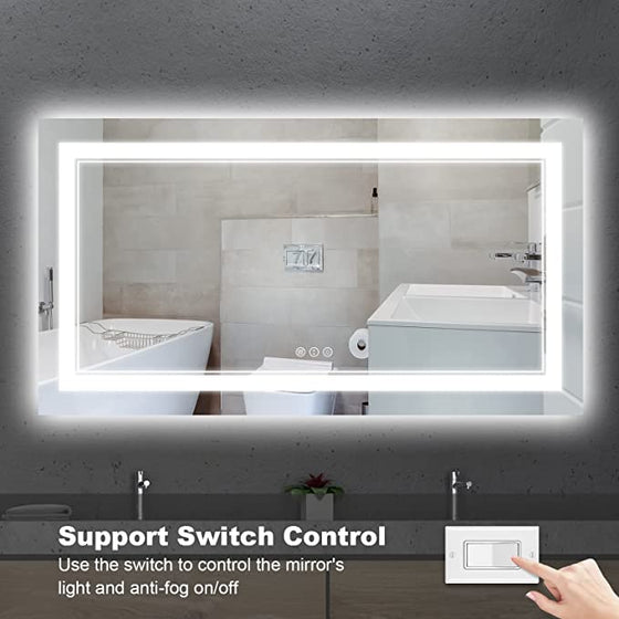 Eifanf W60 x H28" Square LED Lighted Bathroom Mirror with Front and Backlight Silver L001B15070