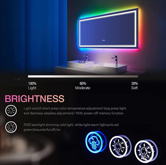 Eifanf W84 x H32" Square Bathroom Shatterproof Wall-Mounted mirror with lights Silver L001AC18181RGB