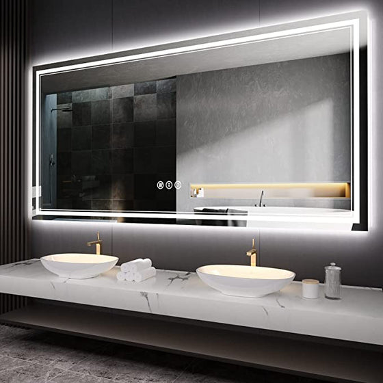 Eifanf W60 x H36" Square LED light mirror, Bathroom mirror with lights Silver L001B15090