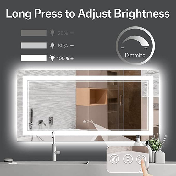 Eifanf W60 x H36" Square LED light mirror, Bathroom mirror with lights Silver L001B15090