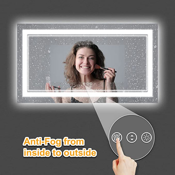 Eifanf W60 x H36" Square LED light mirror, Bathroom mirror with lights Silver L001B15090