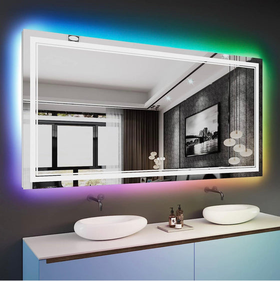 Eifanf W72 x H36" Square Wall mirror with lights Vanity Mirror,Silver L001AC213801RGB