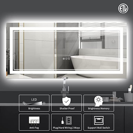 Eifanf W60 x H40" Square LED Mirror for Bathroom, wall mounted, 3 Colors,Silver L001B150100