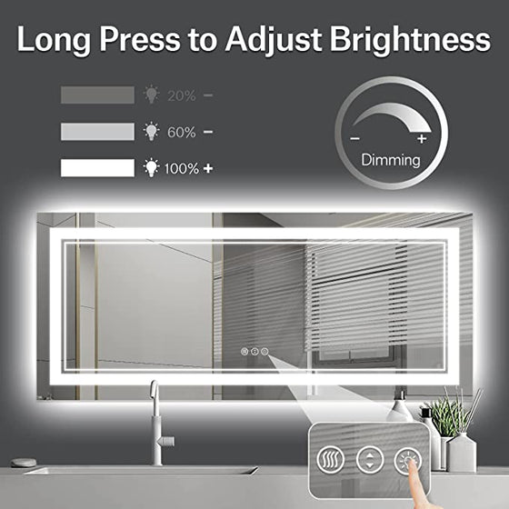 Eifanf W60 x H40" Square LED Mirror for Bathroom, wall mounted, 3 Colors,Silver L001B150100