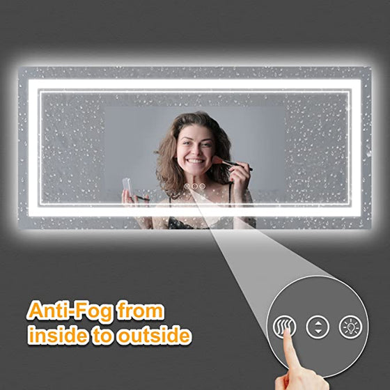 Eifanf W60 x H40" Square LED Mirror for Bathroom, wall mounted, 3 Colors,Silver L001B150100