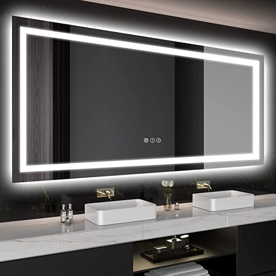 Eifanf W77 x H36" Square Bathroom Wall-Mounted Led mirror with lights Silver L001B19590