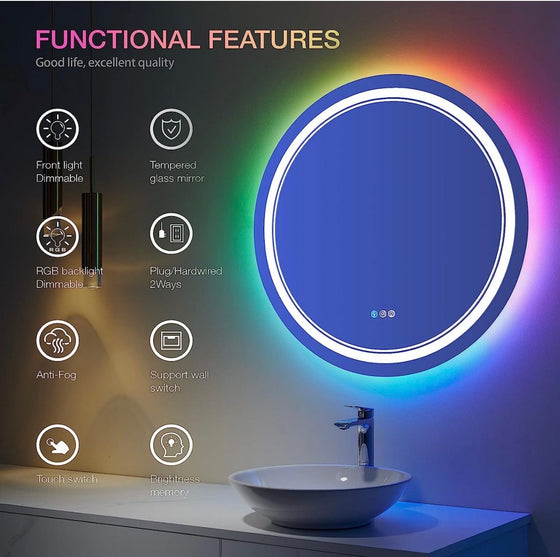 Eifanf W24 x H32" Round Black Wall Mirror for Bathroom for over sink,Silver X-L050AC6080RGB